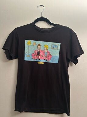 Black Beavis and Butt-Head Graphic Tee - Pink & Blue Cartoon Print